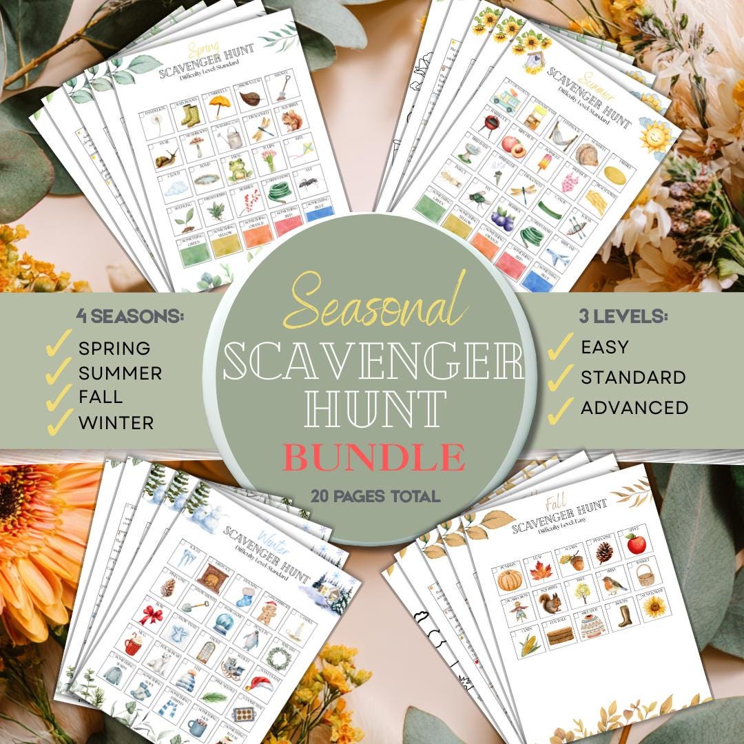 Seasonal Scavenger Hunt Printable Bundle | 4 Seasons of Outdoor/indoor ...