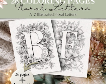 Floral Alphabet Coloring Pages A–Z | Botanical Letter Coloring Book | Floral Initials Printable | Alphabet Art PDF | ABC Stress Relief Pages