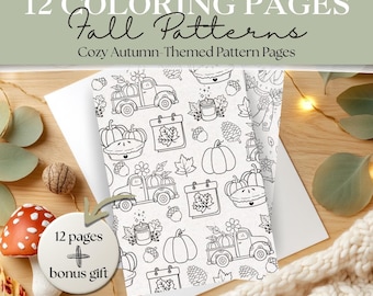 Cozy Autumn Pattern Coloring Pages | Pumpkins, Leaves, Hot Cocoa, Sweaters | Relaxing Coloring Sheets for Adults & Kids | Autumn Printables