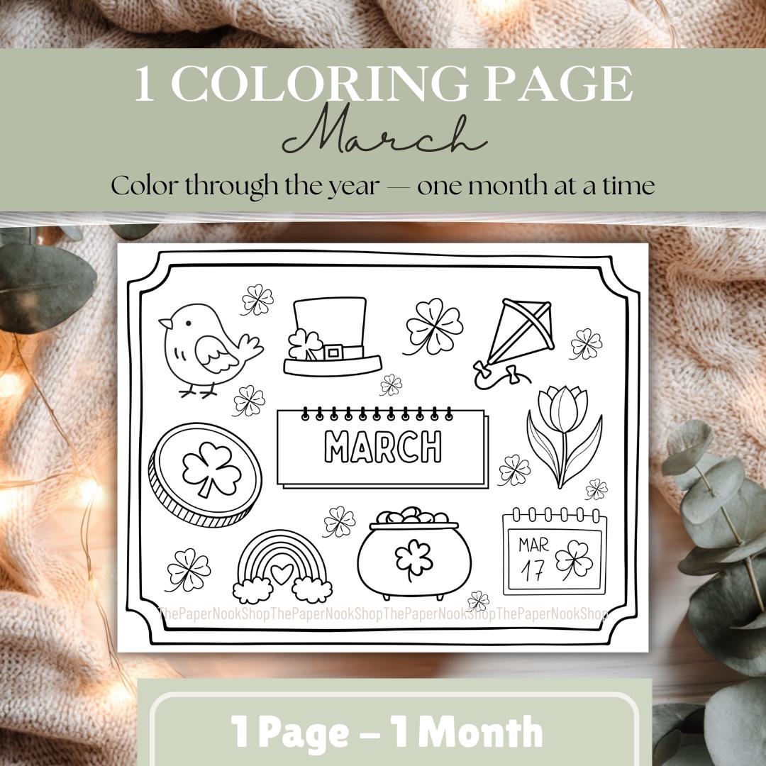 March Coloring Page Printable St Patrick's Day & Spring Coloring…