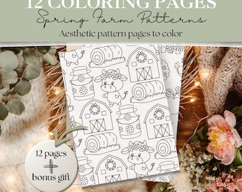 Spring Farm Patterns Coloring Pages | Farm Animal Pattern Bundle | Barnyard Coloring Sheets for Kids & Adults | Spring Activity Printable