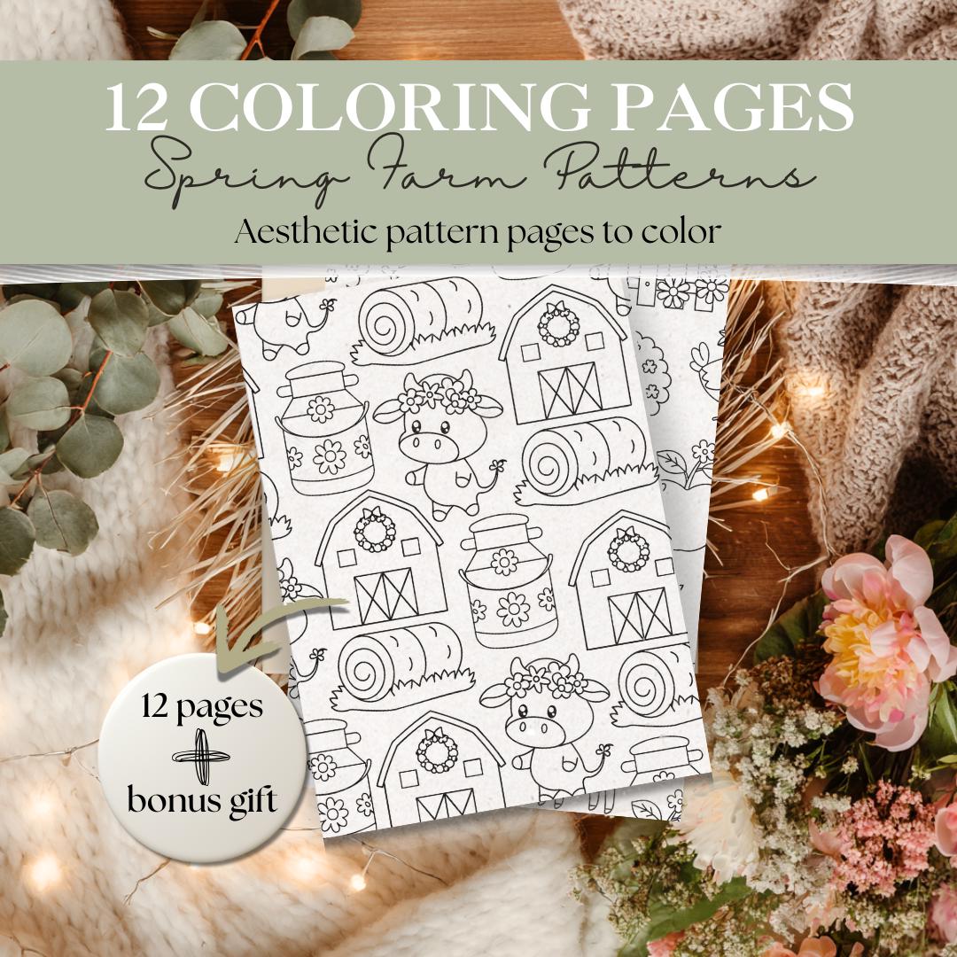 Spring Farm Patterns Coloring Pages | Farm Animal Pattern Bundle ...
