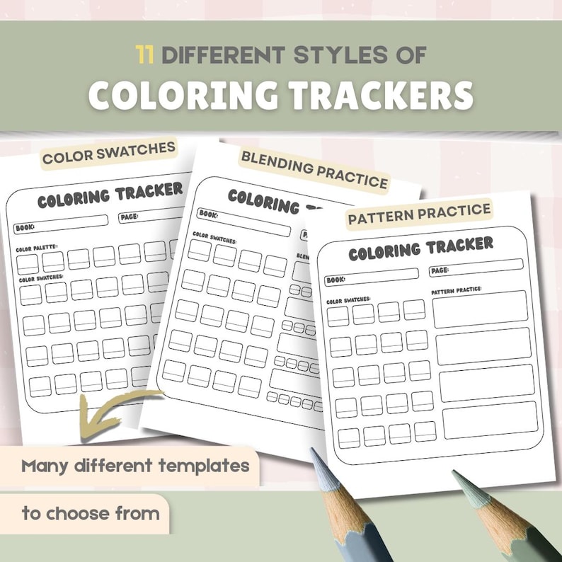 Coloring Tracker Printable for Coloring Books | Color Swatches, Blending, Pattern Practice | Coloring Page Tracker PDF | US Letter & A4 #304 image 2