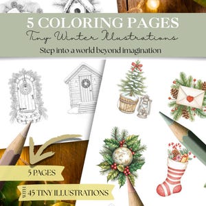 Tiny Winter Illustrations Coloring Pages | 45 Mini Designs | Snowy Christmas Holiday Season Aesthetic Coloring | Cozy Holiday Mini Scenes