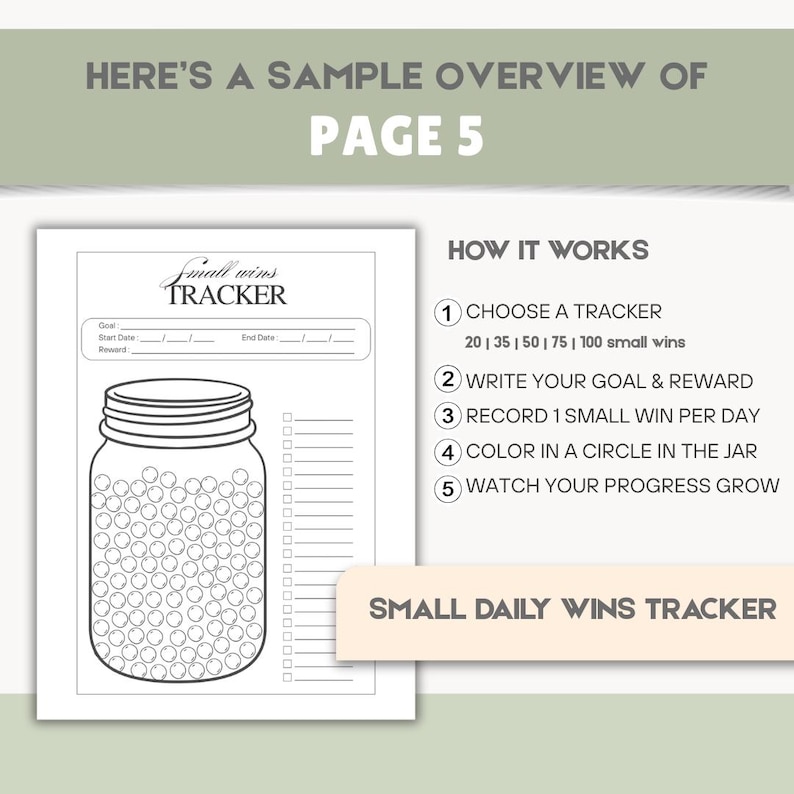 Small Daily Wins Tracker Printable | Goal Progress Jar | Habit ...