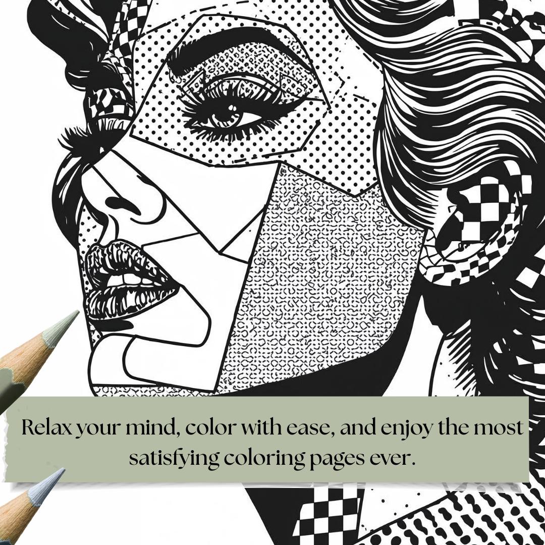 Pop Art Coloring Pages Printable | Bold Face Coloring Book | Abstract ...