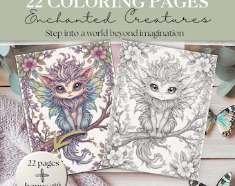Enchanted Mythical Creatures Coloring Pages | 22 Stunning Fantasy Designs for Adults | Magical Dragons, Fairies & Whimsical Beings | Digital