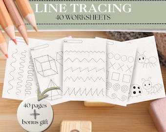 Line Tracing Worksheets Bundle for Preschool | 40 Pre-Writing Practice Printable Sheets Toddlers | Fine Motor Skills Early Learning Tracing