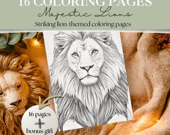 Majestic Lions Coloring Pages | 16 Bold & Easy Designs + 3 Bonus Pages | Adult Animal Coloring Book | Wildlife Safari Jungle Animal Designs