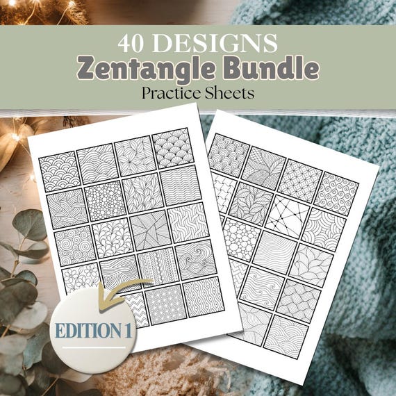 Zentangle Pattern Workbook Vol. 1 | Trace & Draw Practice Sheets | Beginner to Intermediate | 15 Pages | Mindfulness Drawing PDF #358