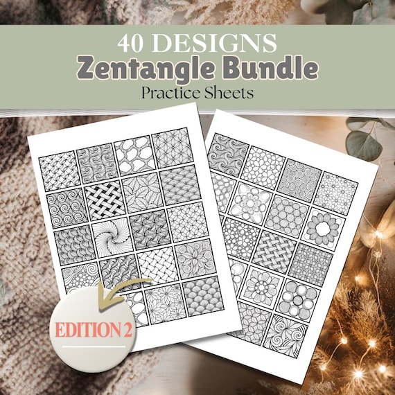 Zentangle Pattern Workbook Vol. 2 | Trace & Draw Practice Sheets | Intermediate to Advanced | 15 Pages | Mindfulness Drawing PDF #359