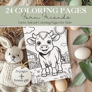 Farm Animal Coloring Pages for Kids | 24 Page Printable Preschool Coloring Book + Bonus | Bold and Easy Animal Line Art | Farmyard Animals