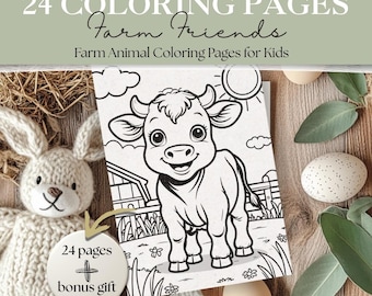 Farm Animal Coloring Pages for Kids | 24 Page Printable Preschool Coloring Book + Bonus | Bold and Easy Animal Line Art | Farmyard Animals