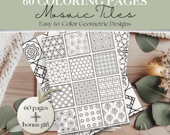 Mosaic Tile Coloring Pages | 60-Page Geometric & Floral Pattern Bundle | Adult Relaxing Coloring Book | Abstract Art  | Digital Download PDF