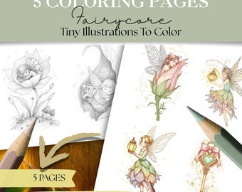 Tiny Fairycore Illustrations Coloring Pages | 45 Mini Designs | Enchanted Fairy Aesthetic Coloring | Magical Fantasy Fairies Mini Scenes