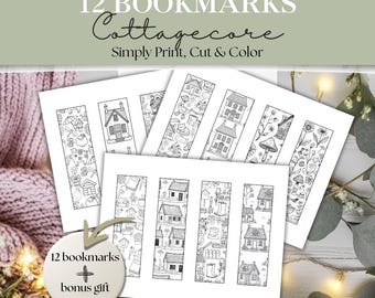 Printable Coloring Bookmarks | Color Your Own Bookmarks | Cottagecore Themed Bookmarks to Color | DIY Bookmark Coloring Pages | Instant PDF