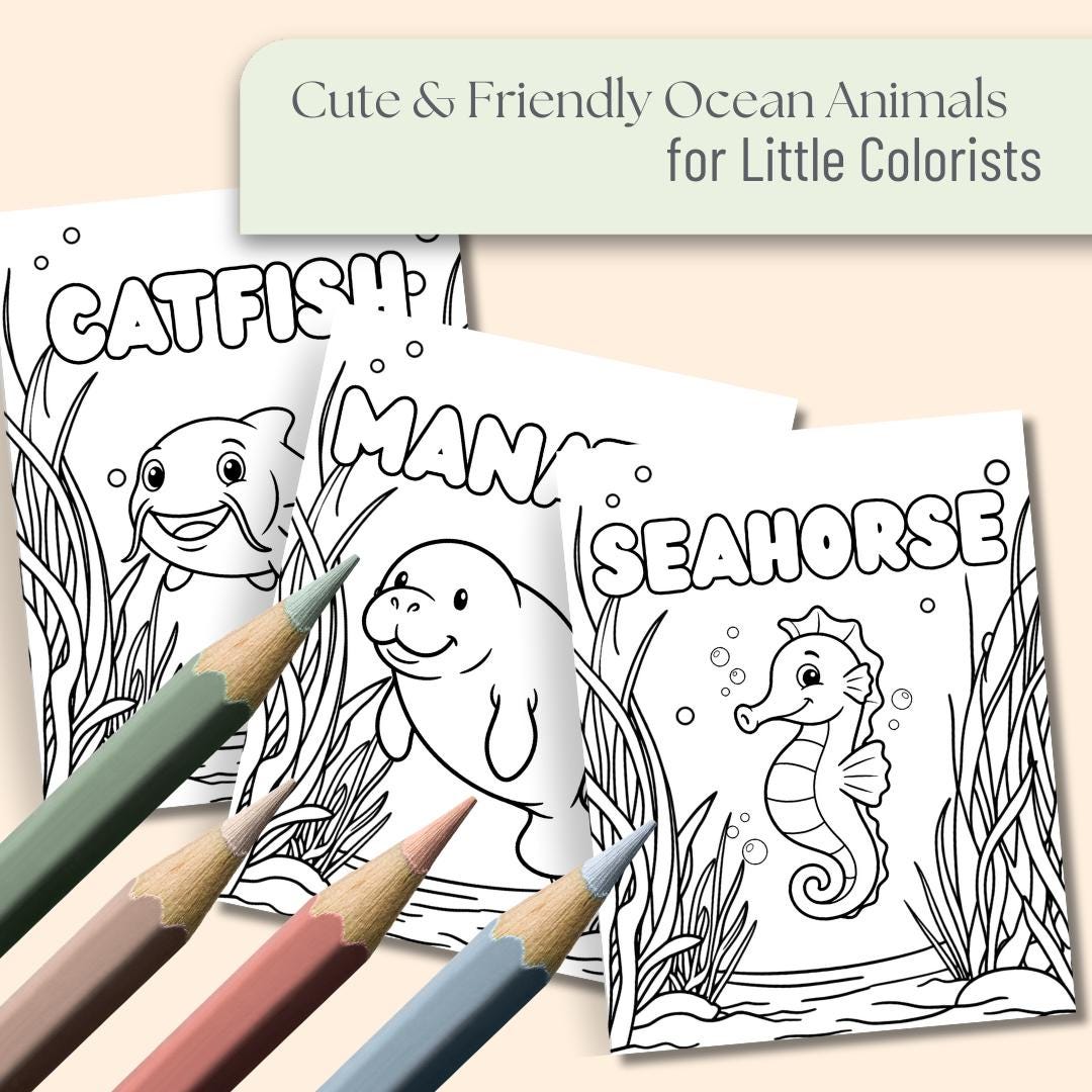 Ocean Animals Coloring Pages for Kids | 25 Cute Sea Animals + 3 Bonus ...