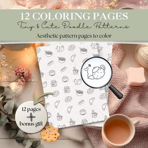Små & söta klottermönster målarbilder | 12 roliga designer + 3 bonus | Enkla kawaii-klotter för barn och vuxna | Direkt utskrivbar PDF