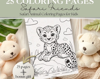 Jungle Safari Animal Coloring Pages for Kids | 25 Printable Coloring Sheets with Easy Bold Lines | Toddler Preschool Activity Book | Digital