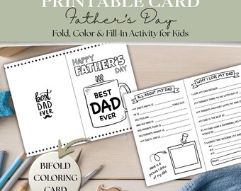 Father’s Day Coloring Card Printable | Fold, Color & Fill-In Activity for Kids | All About My Dad Questionnaire | DIY Father’s Day Card #4