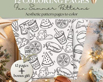 Fun Summer Patterns Coloring Pages | 15 Cute Summer Designs + 3 Bonus | Easy Bold Patterns for Kids & Adults | Printable PDF #300