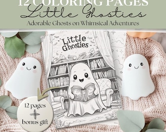 Dibujos de fantasmas para colorear para niños / Libro para colorear de Halloween de 12 páginas + Bonus / Fantasmas otoñales amigables / Descarga digital / Diversión no tan espeluznante