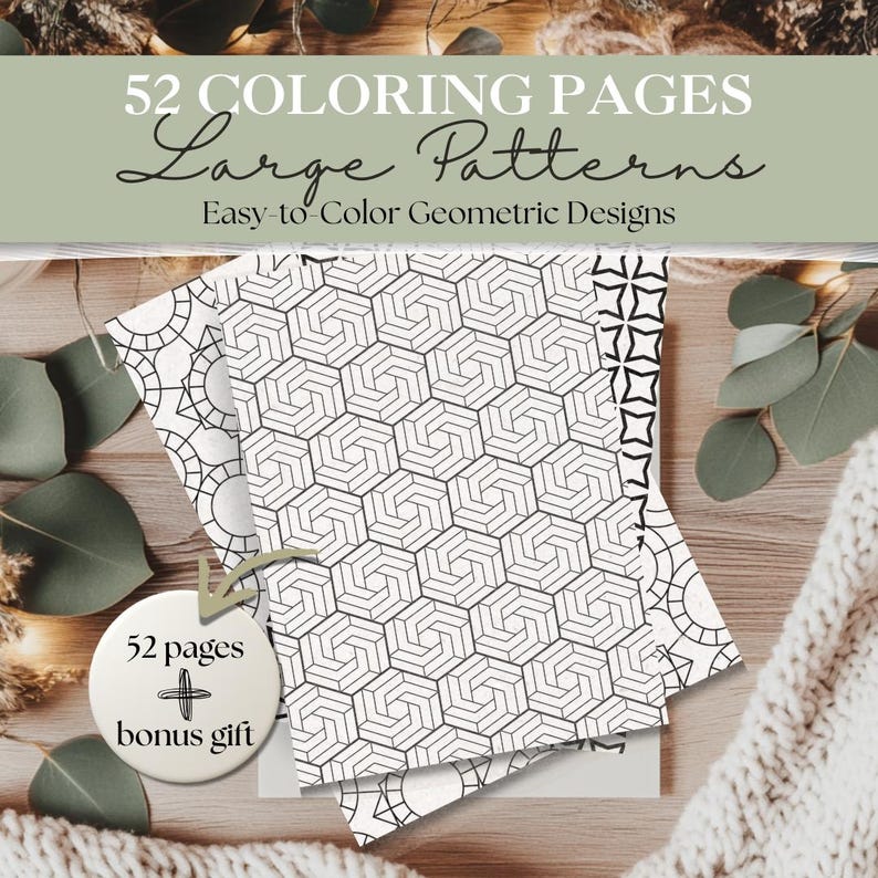 Large Geometric Pattern Coloring Pages | Printable Bold & Easy Designs | Relaxing Coloring Sheets for All Ages | Stress Relief Art Therapy image 1
