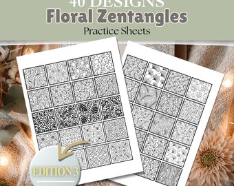 Zentangle Floral Workbook Vol 3 | Botanical Pattern Practice, Trace & Draw Sheets, Beginner to Intermediate, Mindfulness Art PDF #364