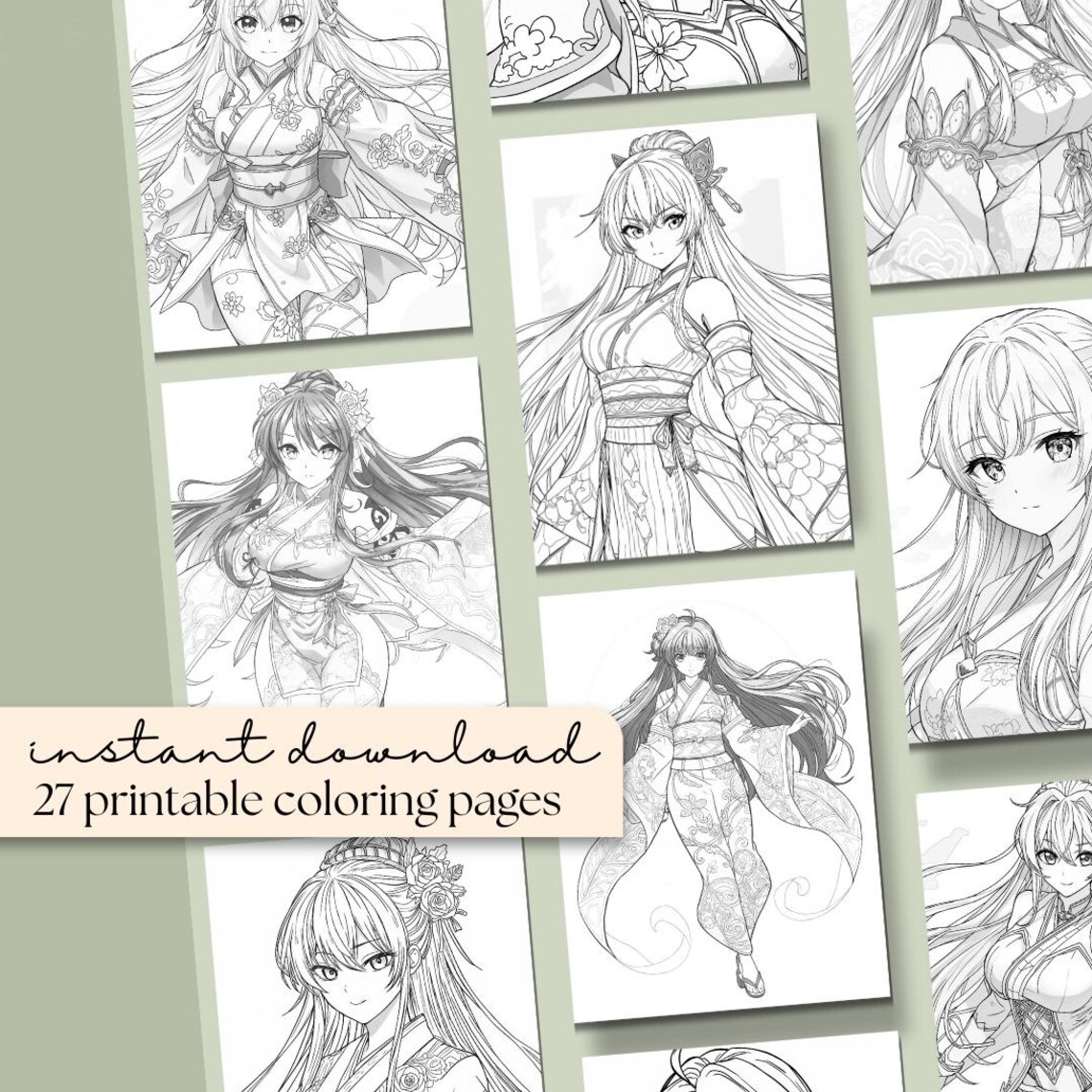Anime Heroines Coloring Pages for Adults | 27 Fantasy Anime Girls + 14 ...