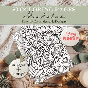 Páginas para colorear de mandalas / 80 intrincados mandalas geométricos + material adicional / Dibujos para colorear para adultos / Patrones para aliviar el estrés, Libros para colorear de mandalas imprimibles
