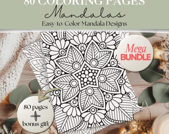 Mandala Coloring Pages | 80 Intricate Geometric Mandalas + Bonus | Adult Coloring | Stress Relief Patterns, Printable Mandala Coloring Books