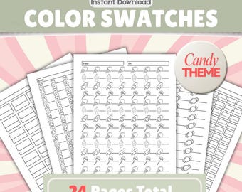 Candy Themed Color Swatch Chart Printable | 24 Printable Marker & Pencil Swatch Pages | Blank Color Swatches Sheets | Markers Color Chart