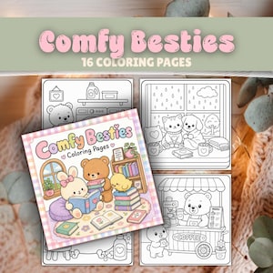 Comfy Besties Coloring Pages Printable | 16 Cute Kawaii Coloring Sheets | Cozy Bold and Easy Coloring Book Kids & Adults Alcohol Marker #463