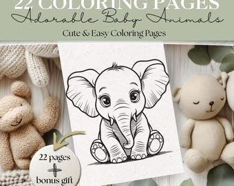 Cute Baby Animals Coloring Pages | 22 Bold & Easy Adorable Animal Pages for Kids and Adults | Printable | Farm, Zoo, Jungle, Safari Animals