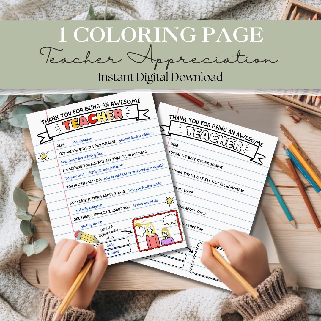 All About My Teacher Printable | Teacher Appreciation Coloring Page ...
