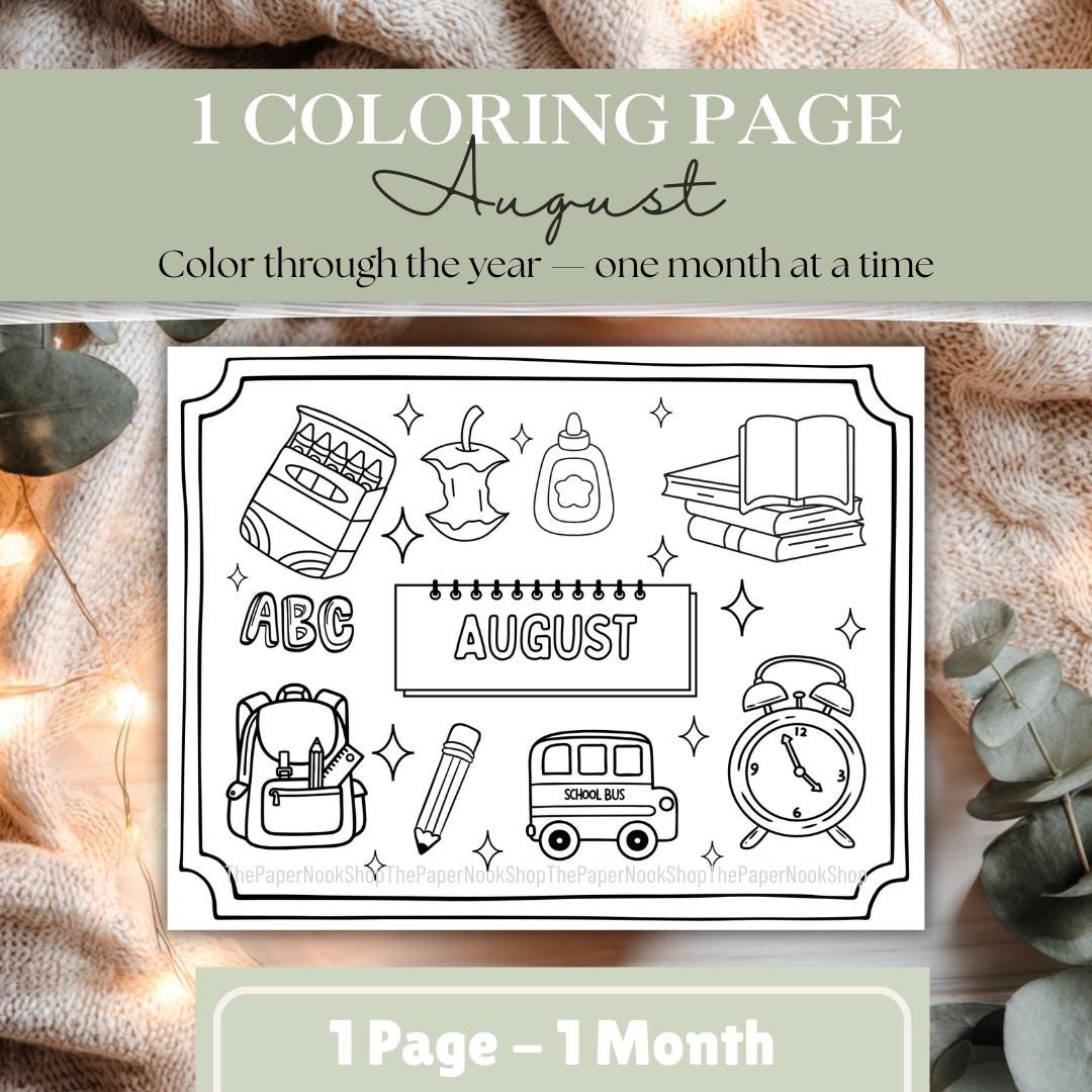 August Coloring Page Printable | Back to School Coloring Sheet for Kids ...