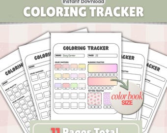 Coloring Tracker Printable for Coloring Books | Color Swatches, Blending, Pattern Practice | Coloring Page Tracker PDF | US Letter & A4 #304