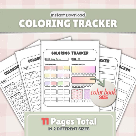 Coloring Tracker Printable for Coloring Books | Color Swatches, Blending, Pattern Practice | Coloring Page Tracker PDF | US Letter & A4 #304