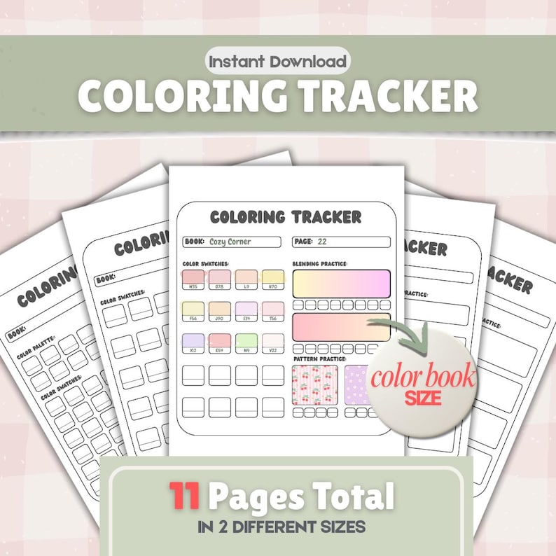 Coloring Tracker Printable for Coloring Books | Color Swatches, Blending, Pattern Practice | Coloring Page Tracker PDF | US Letter & A4 #304 image 1