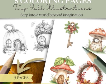 Tiny Fall Illustrations Coloring Pages | 45 Mini Autumn Designs | Cozy Cottagecore Printable | Fall Coloring Pages | Cozy Fall Printables