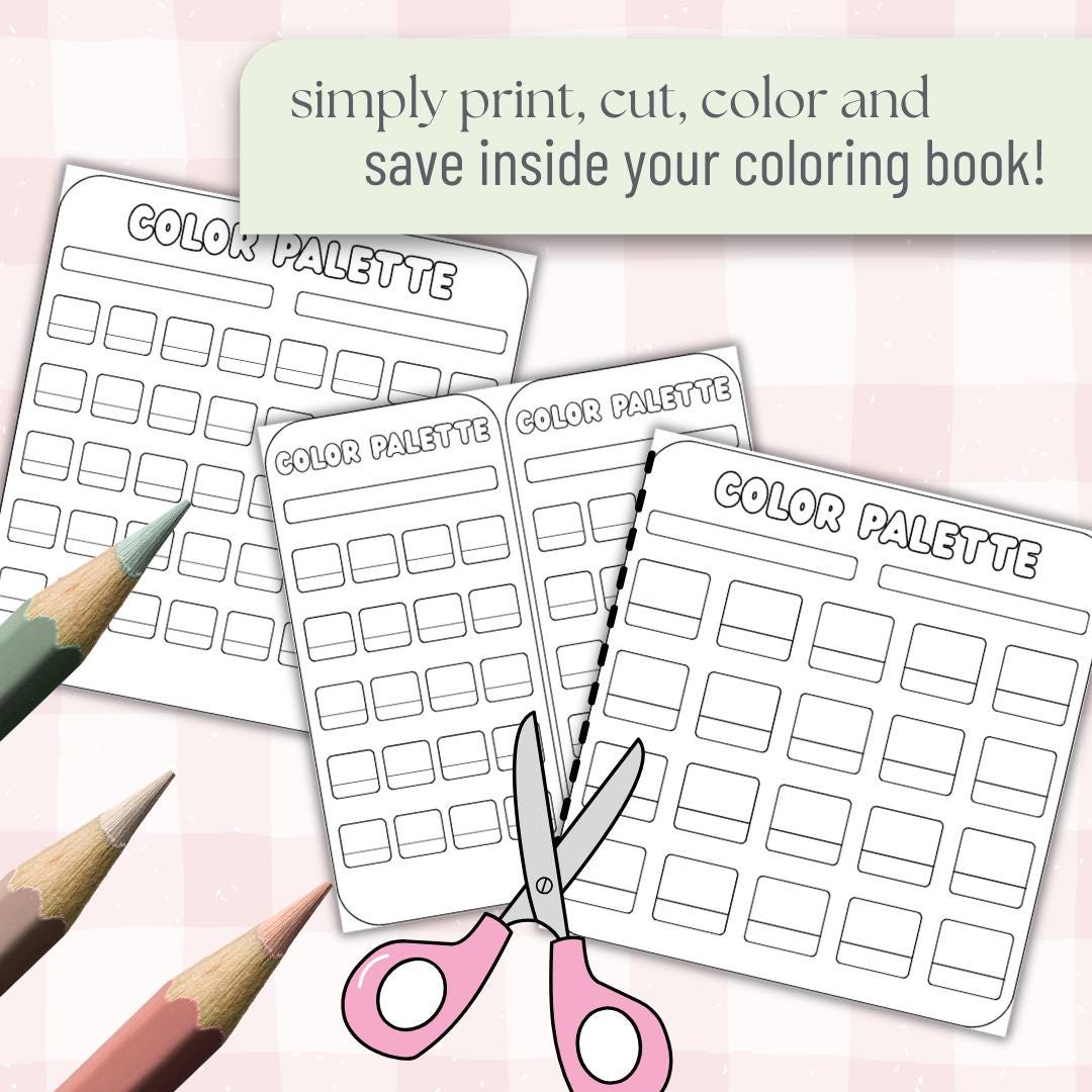 Cuttable Color Sheets Printable Color Palette Swatch Pages for Coloring Books | Color Testing ...