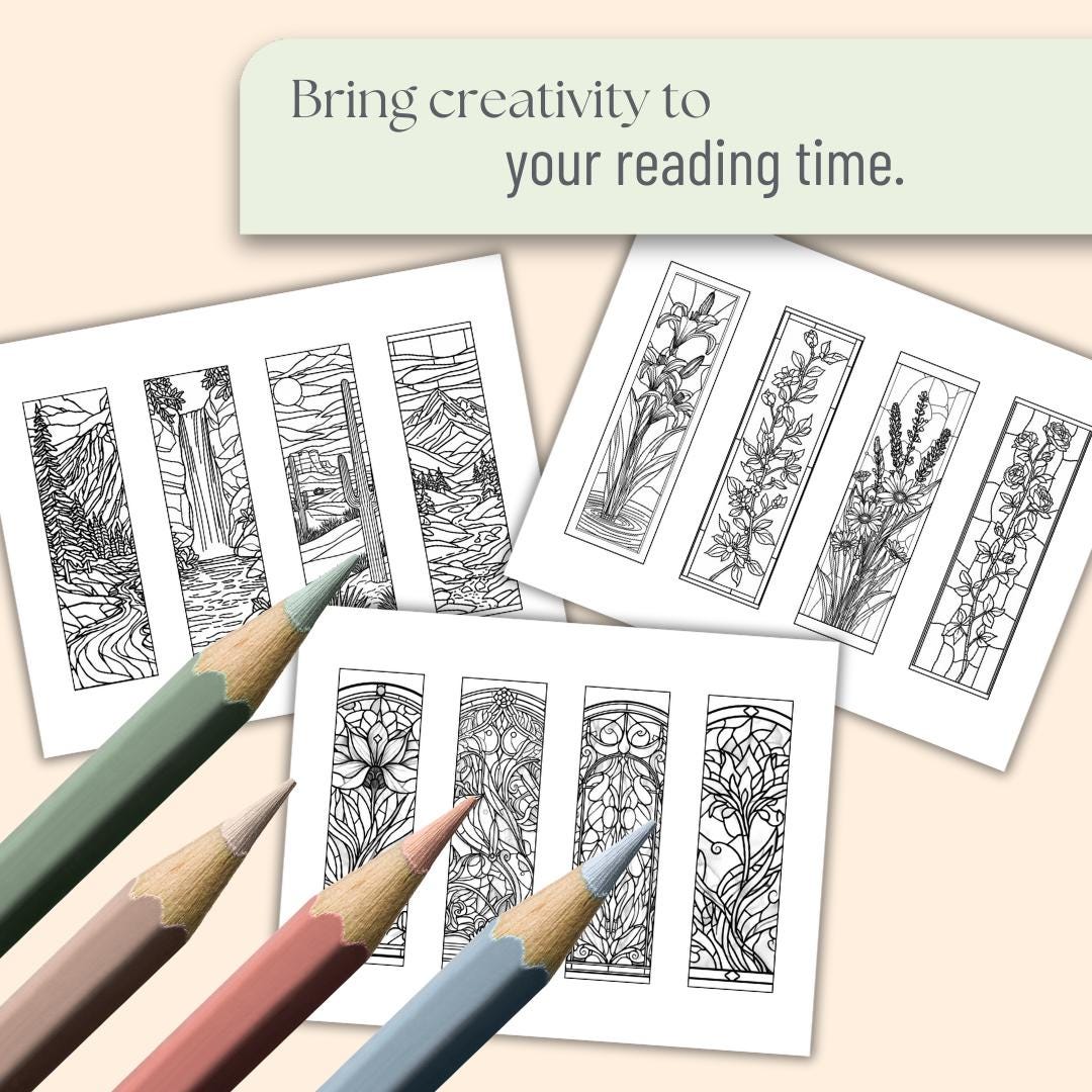 Printable Coloring Bookmarks | Color Your Own Bookmarks | 24 Stained ...