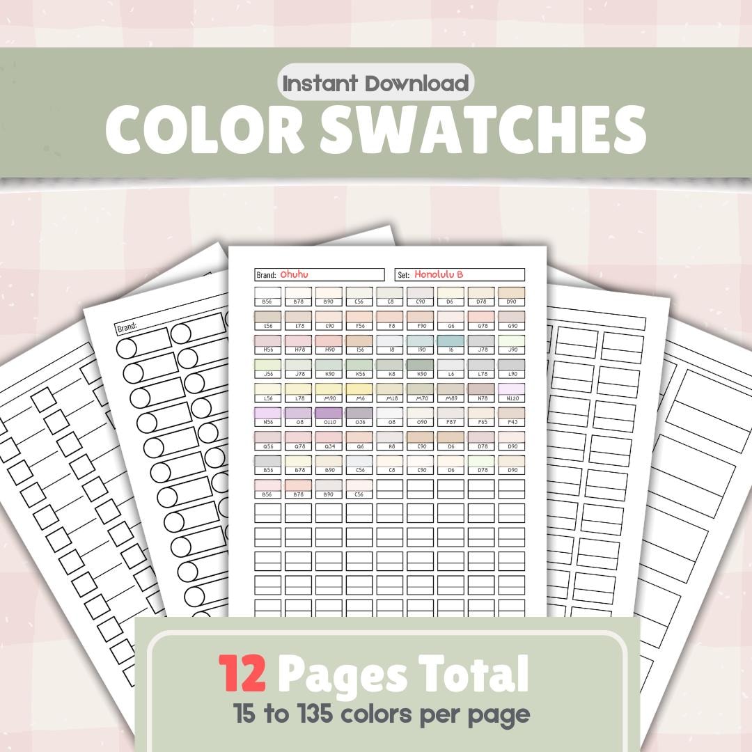 Color Swatch Chart Printable | 12 Printable Marker & Pencil Swatch ...