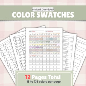 Color Swatch Chart Printable | 12 Printable Marker & Pencil Swatch Pages | Test and Label Colors | Blank Color Swatches Sheets | Color Chart