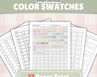 Afdrukbare kleurstalengrafiek | 12 afdrukbare stift- en potloodstaalpagina's | Test- en labelkleuren | Blanco vellen kleurstalen | Kleurenkaart