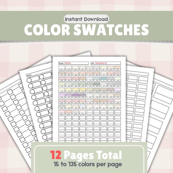 Color Swatch Chart Printable | 12 Printable Marker & Pencil Swatch Pages | Test and Label Colors | Blank Color Swatches Sheets | Color Chart