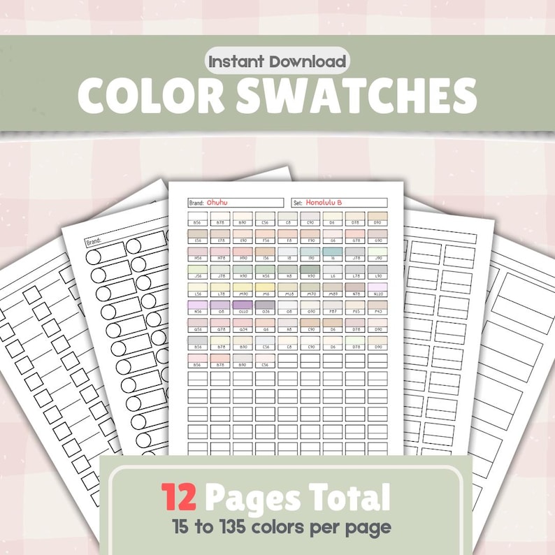 Color Swatch Chart Printable | 12 Printable Marker & Pencil Swatch Pages | Test and Label Colors | Blank Color Swatches Sheets | Color Chart image 1