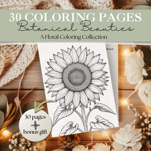 Botanical Beauties Coloring Book | 30 Printable Flower Pages + Bonus | Coloring Pages | Floral Line Art | Instant Digital PDF Download