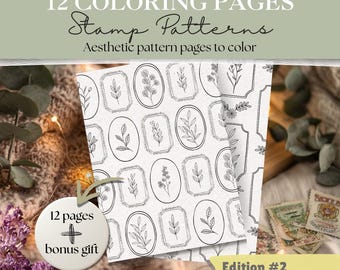 Stamp Coloring Pages Bundle #2 | 12 Stamp Pattern Sheets + 3 Bonus | Printable Coloring Pages for Adults & Kids | Postage Stamp Coloring PDF