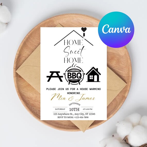 BBQ Housewarming Invitation: Editable Party Invite, New Home Celebration (Digital Download, Canva Template)